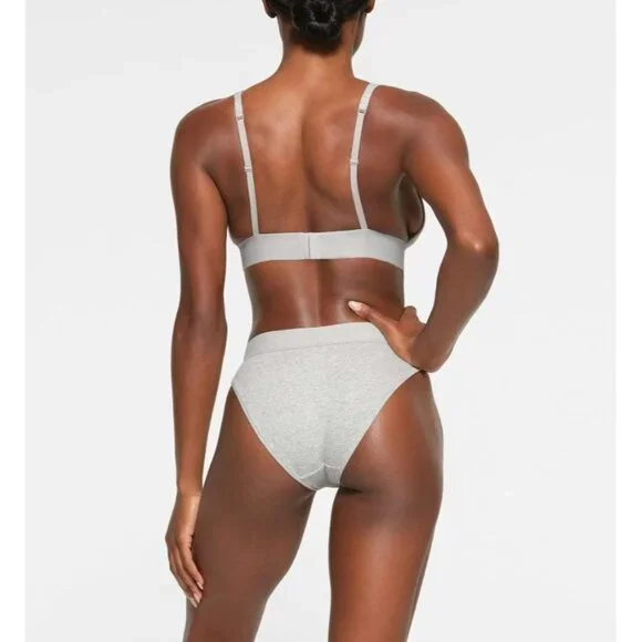SKIMS Cotton Rib Plunge Bralette Oatmeal Heather Size Medium NWT - Picture 3 of 8